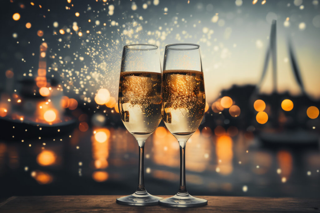 Nyårsafton i Furusund, champagne framför vattnet